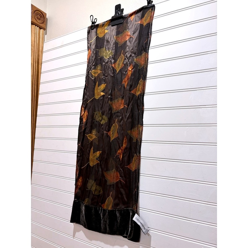 Vintage Liz Claiborne Silk Scarf Sheer Autumn Leaf Print Velvet Trim